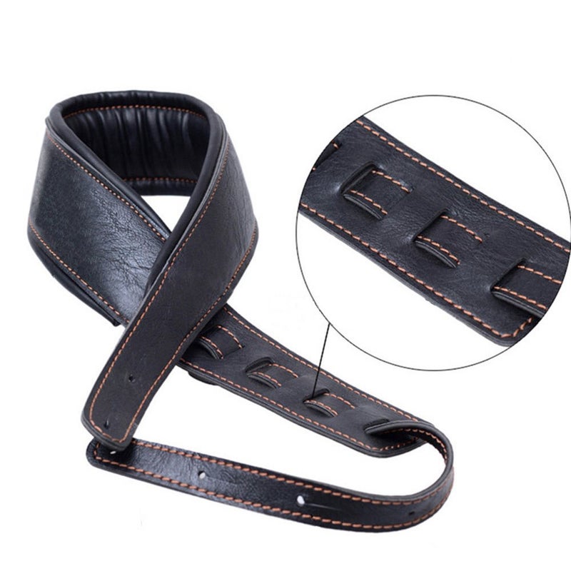 MoonEmbassy Guitar Strap,Soft Leather Guitar Strap&Bass Strap with 3.5" Wide Adjustable Length from 40" to 60" Packed with 2 Picks(Black) - Image 1